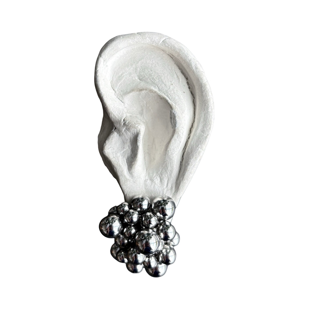 Silver Geometric Ball Cluster Earrings