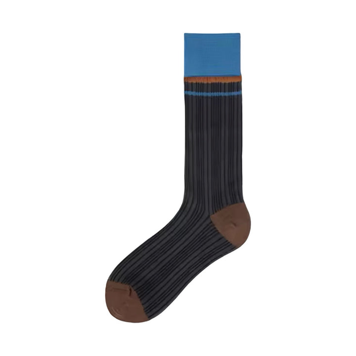 Color Block Brown Blue Thin Socks