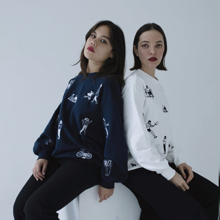 Navy Heavyweight Jumper With People Embroidery