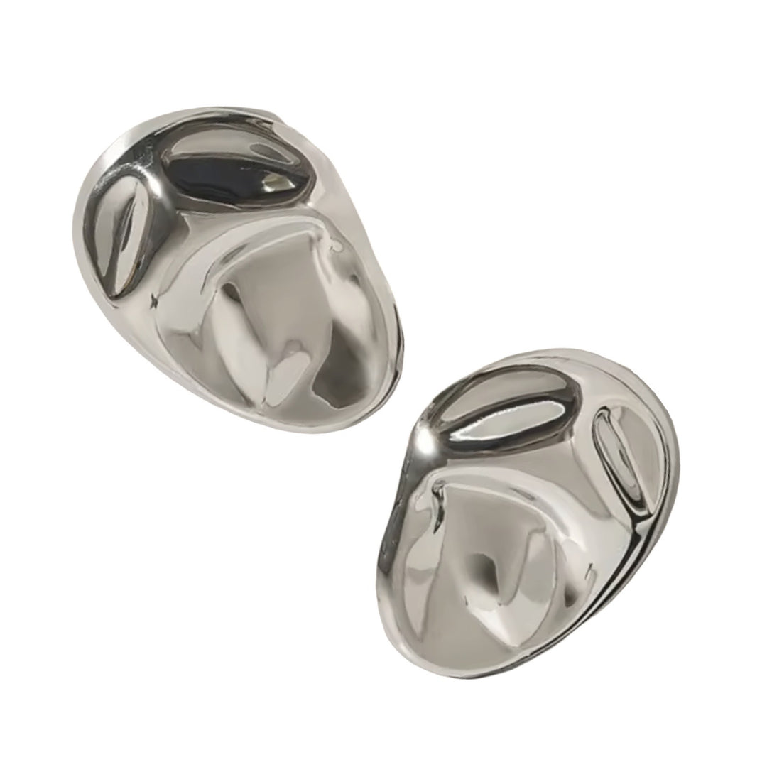 Silver Big Geometric Oval Earrings