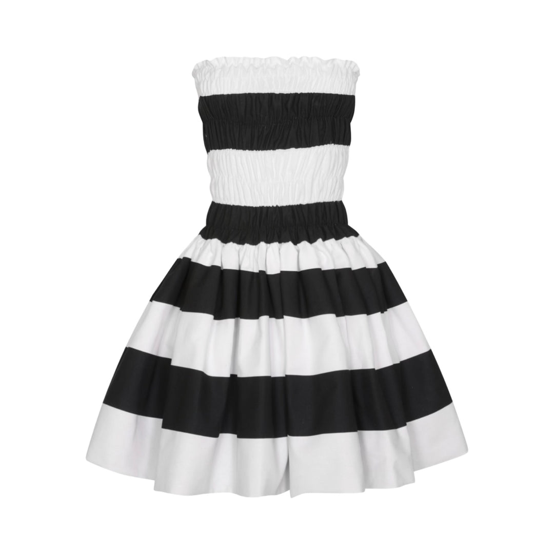 Wide Stripes Smocked Mini Strapless Dress