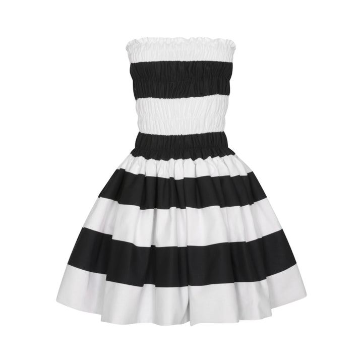 Wide Stripes Smocked Mini Strapless Dress