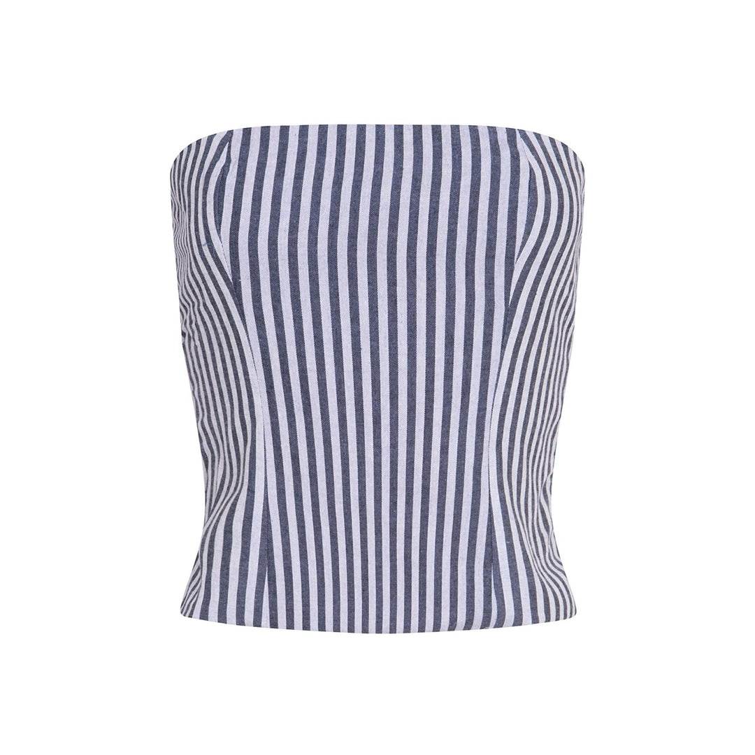 Blue White Striped Strapless Corset