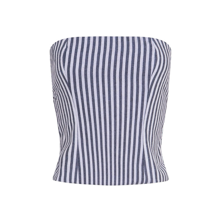 Blue White Striped Strapless Corset