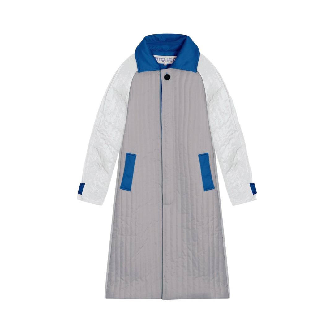 White Grey Blue Patchwork Colour Block Quilt Long Jacket