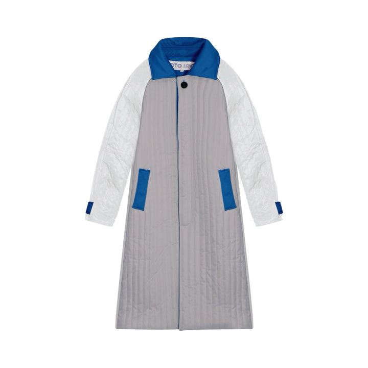 White Grey Blue Patchwork Colour Block Quilt Long Jacket