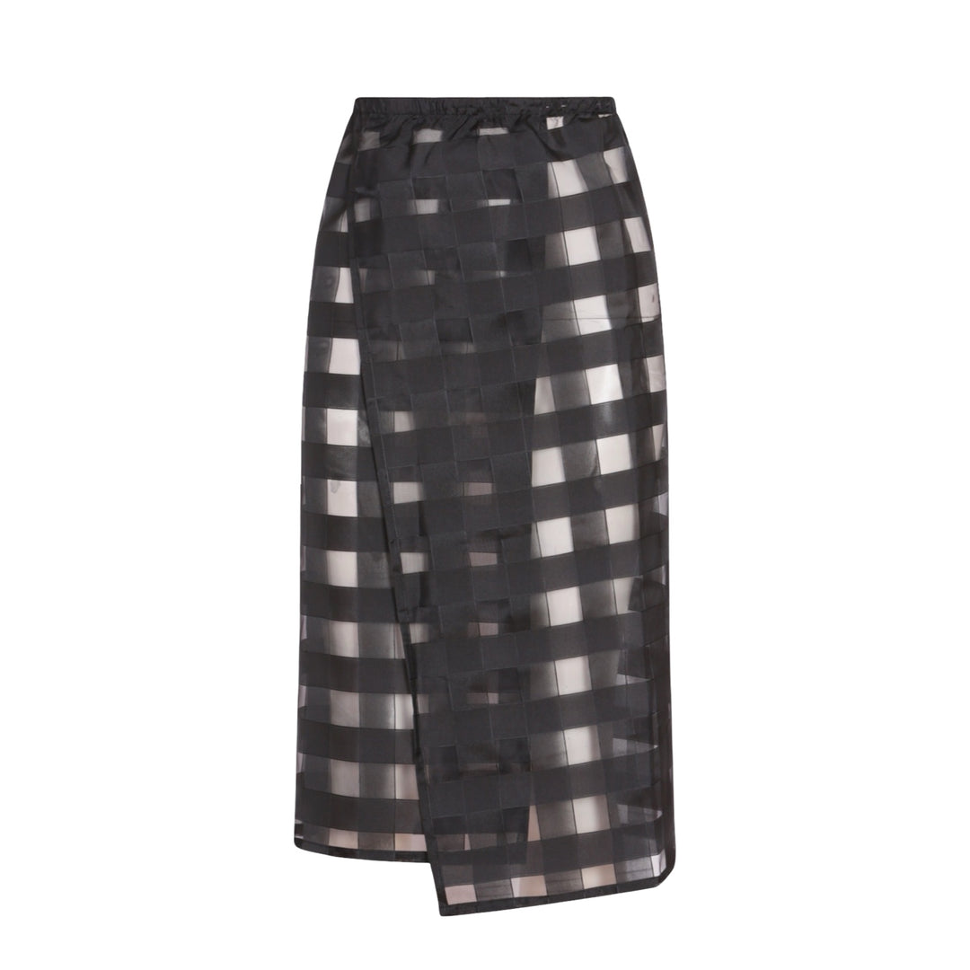 Black Checkered Organza Wrap Skirt
