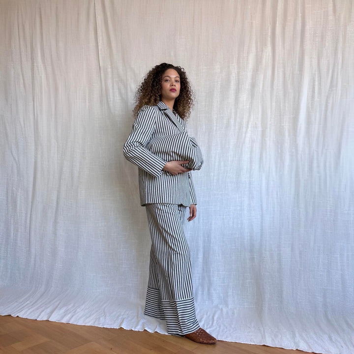 Black White Striped Wide Leg Trousers