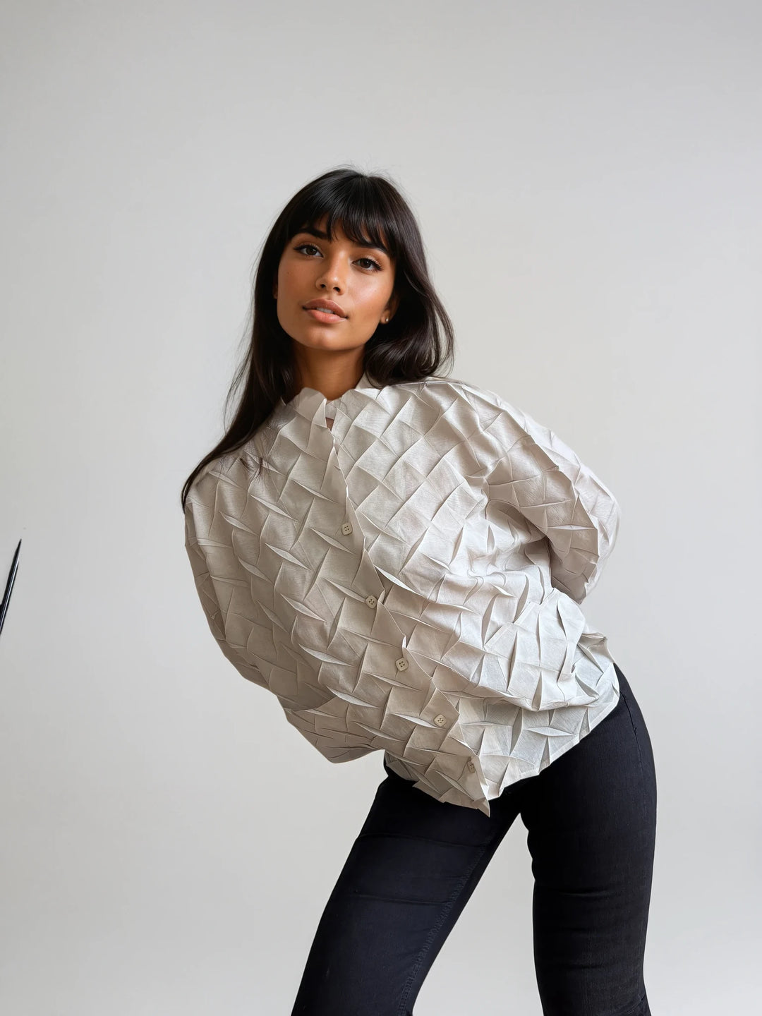 Cream Chevron Pleated Blouse