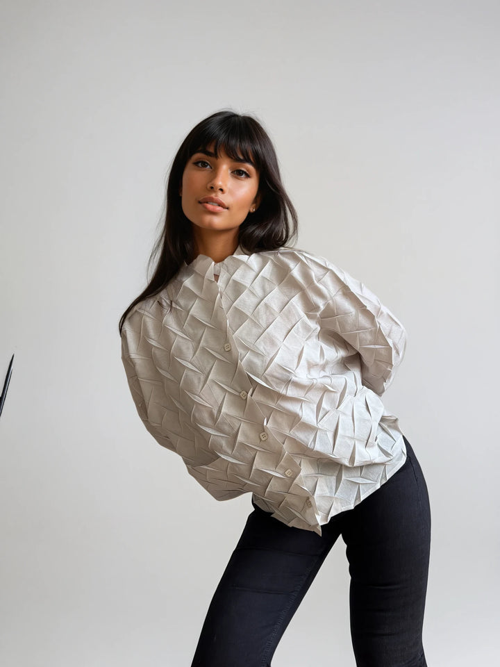 Cream Chevron Pleated Blouse