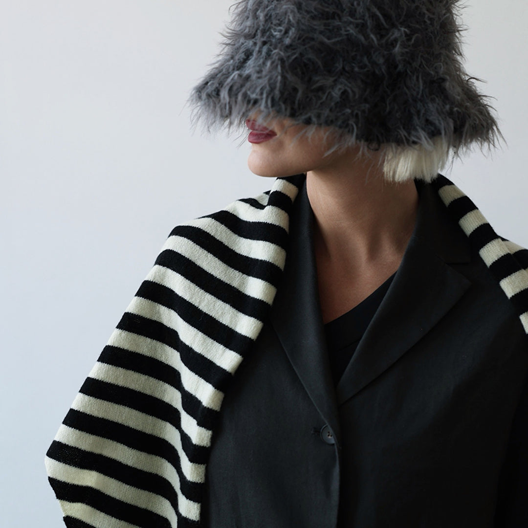 Striped Wool Large Triangle Knitted Scarf