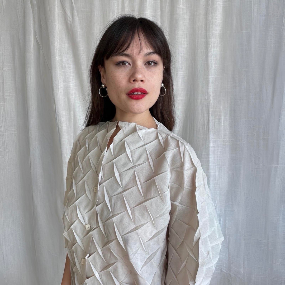 Cream Chevron Pleated Blouse