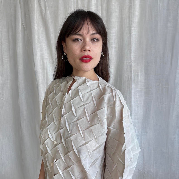 Cream Chevron Pleated Blouse