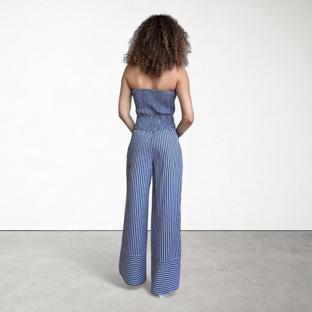 Blue White Striped Wide Leg Trousers