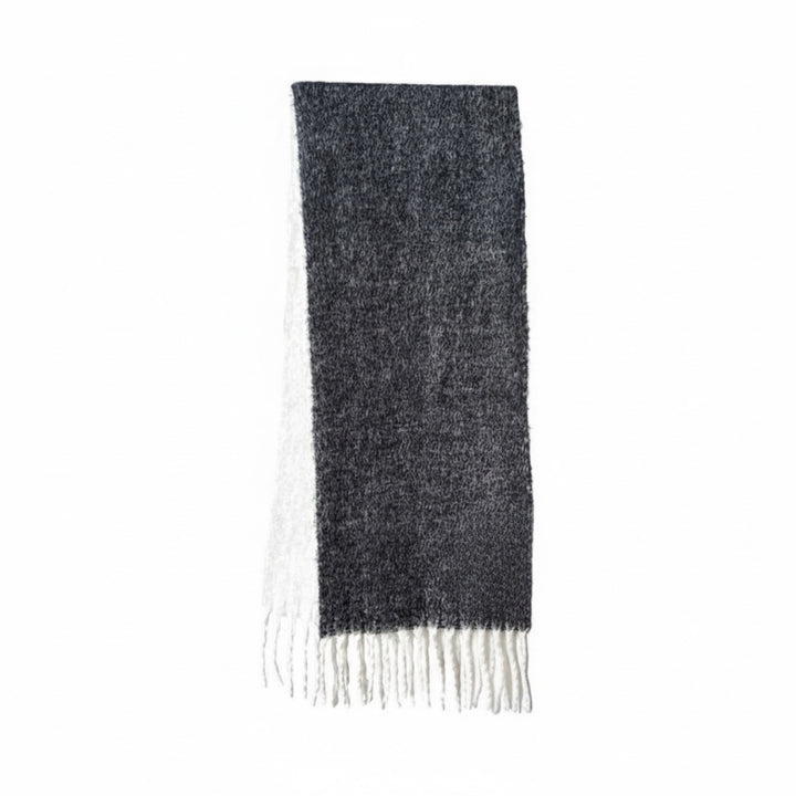 Wool Blend Grey Beige Two Tone Large Shawl