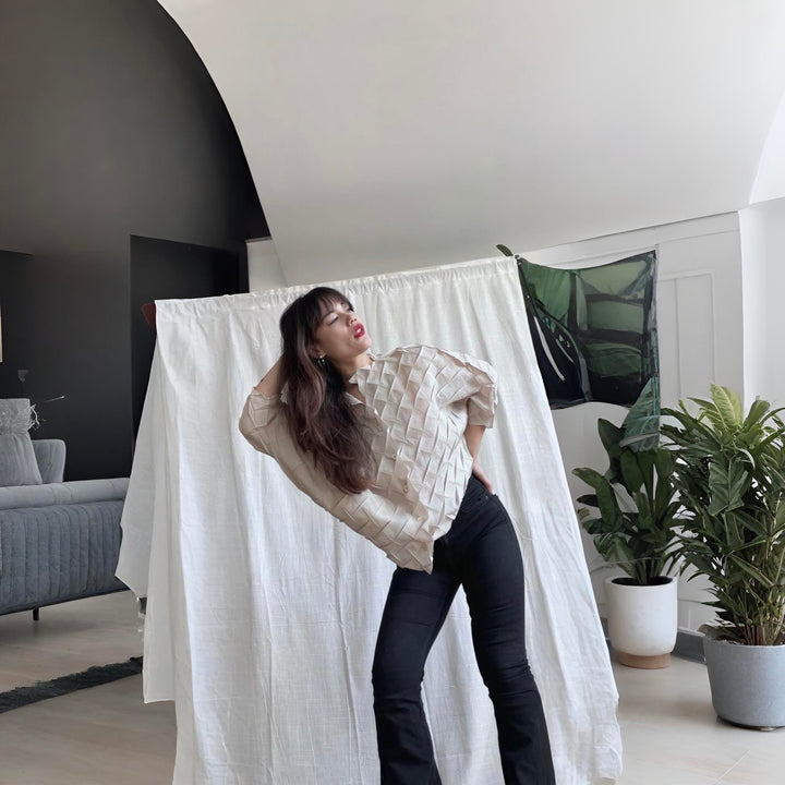 Cream Chevron Pleated Blouse
