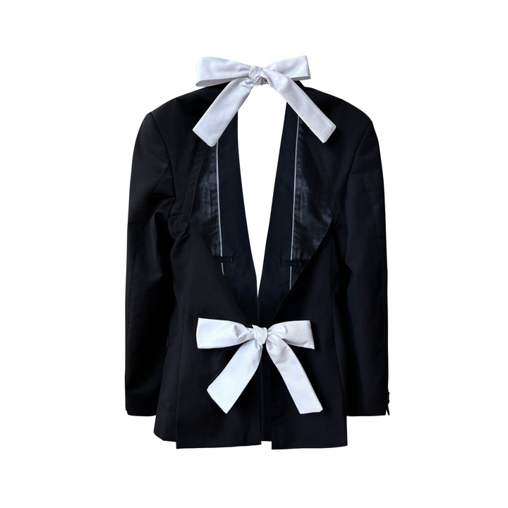 Reworked Black Blazer With Open Back And White Bows