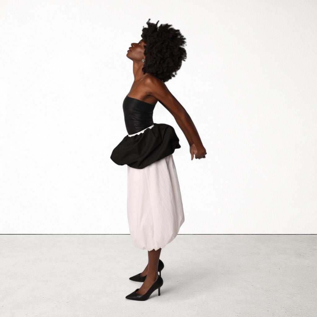 Black White Layered Long Balloon Skirt