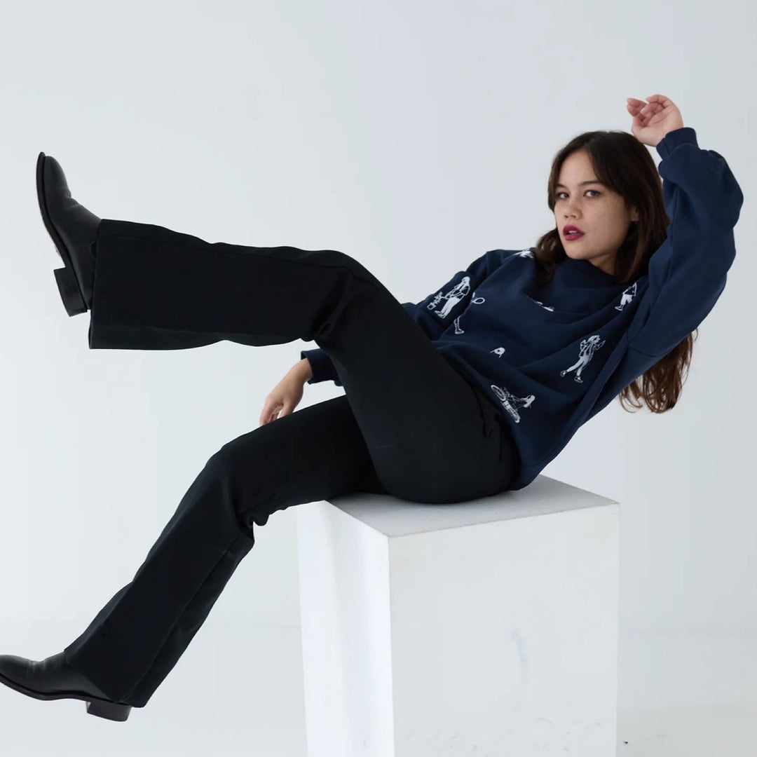 Navy Heavyweight Jumper With People Embroidery