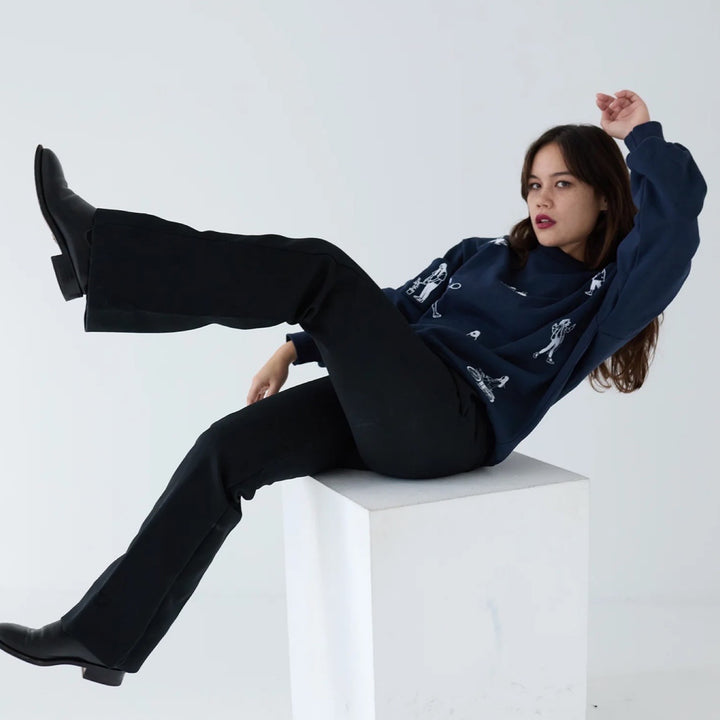 Navy Heavyweight Jumper With People Embroidery