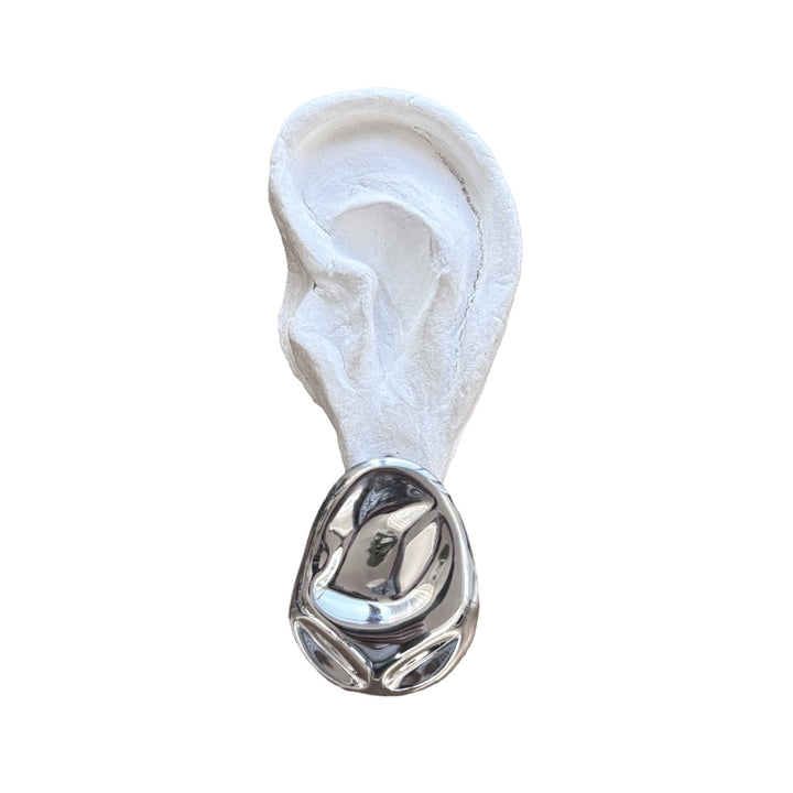 Silver Big Geometric Oval Earrings