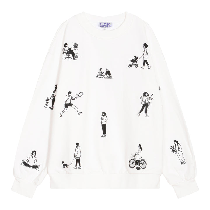 White Heavyweight Jumper With People Embroidery