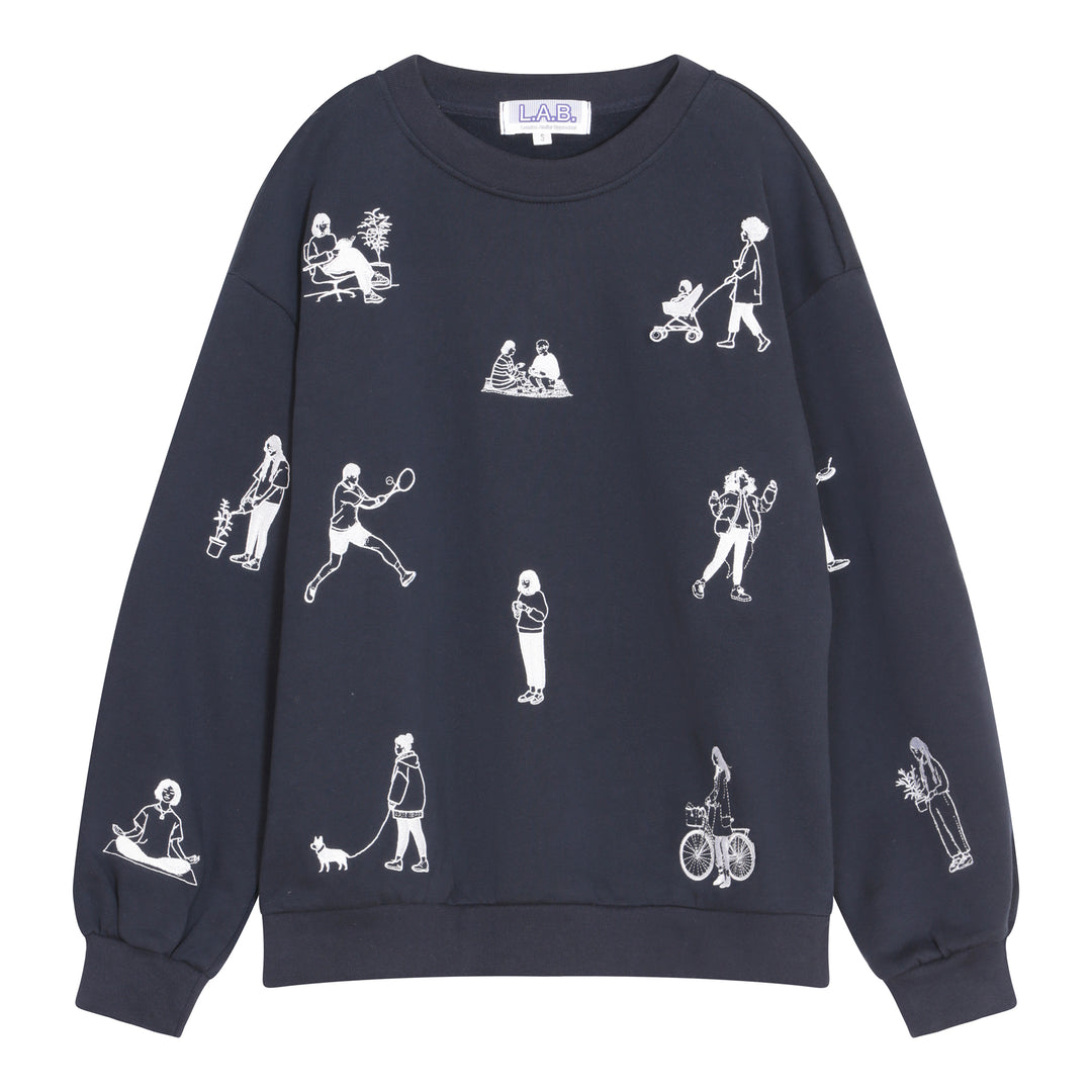 Navy Heavyweight Jumper With People Embroidery