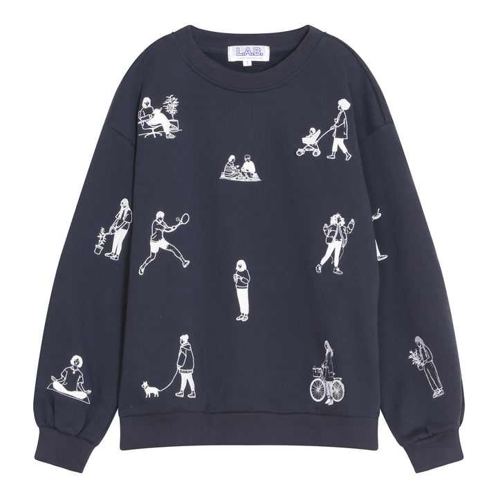 Navy Heavyweight Jumper With People Embroidery