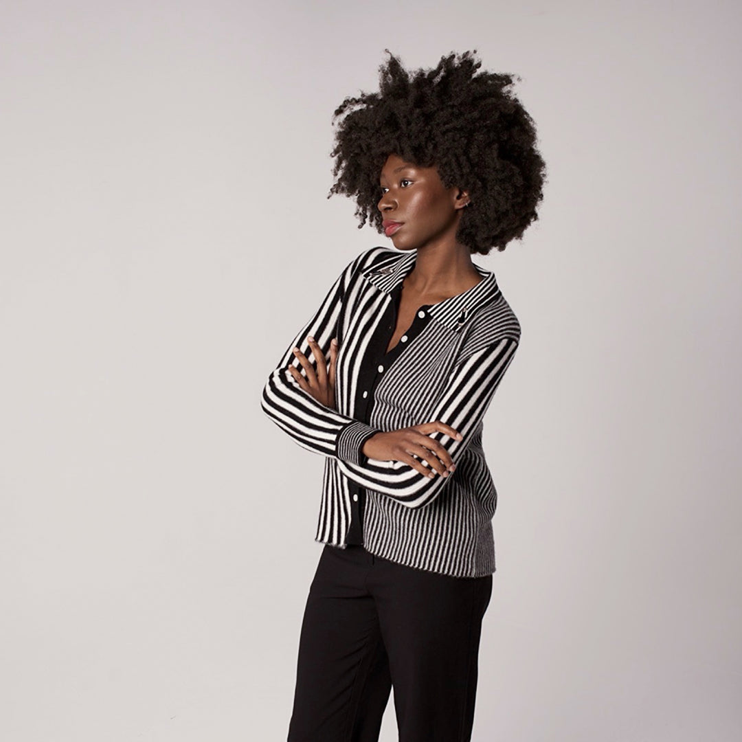 Striped Merino Wool Knitted Shirt With Embroidery