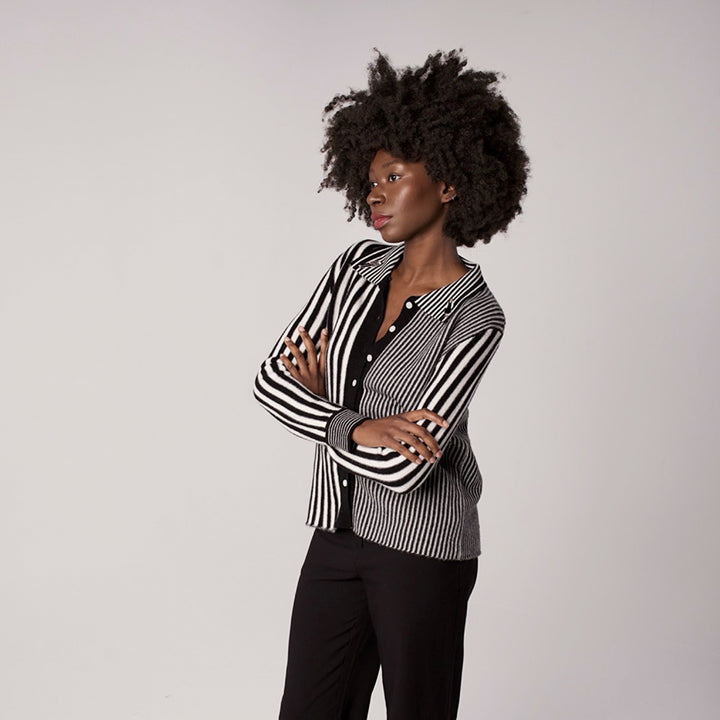 Striped Merino Wool Knitted Shirt With Embroidery