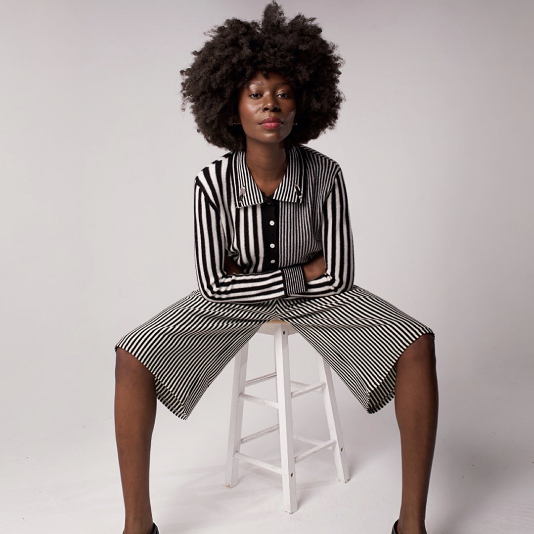 Striped Merino Wool Knitted Shirt With Embroidery