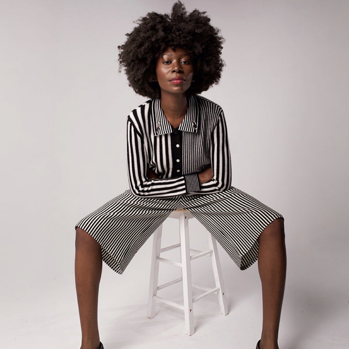 Striped Merino Wool Knitted Shirt With Embroidery
