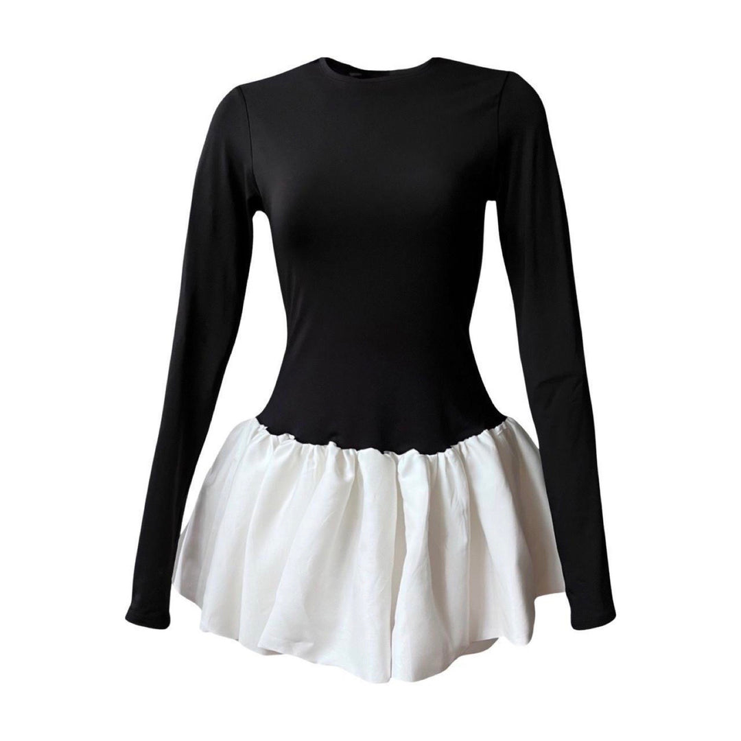 Black Top With White Balloon Ruffle Peplum
