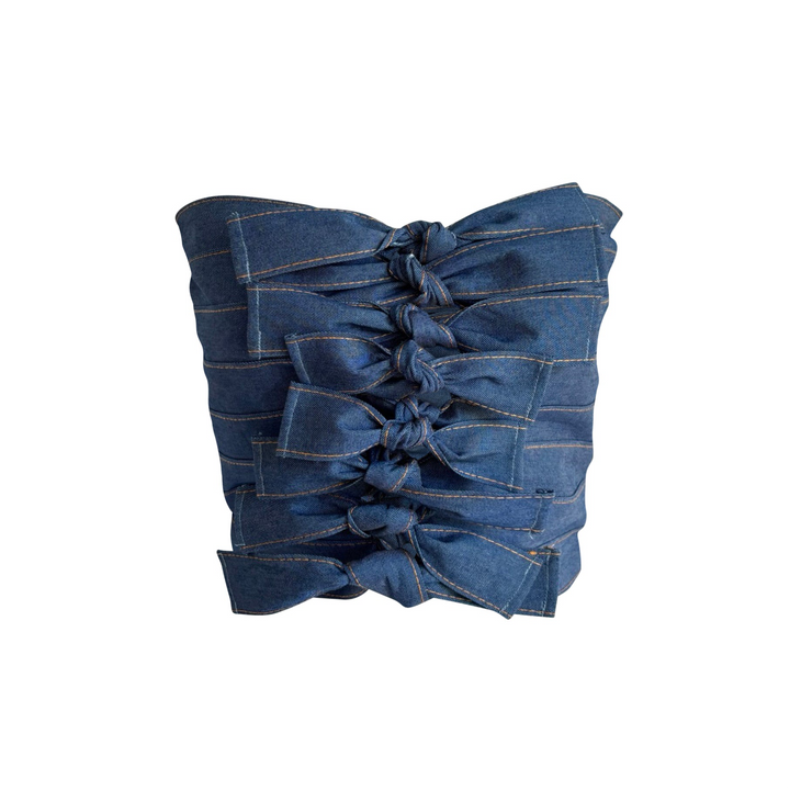 Denim Multi-Wear Ribbon Strapless Top Or Apron