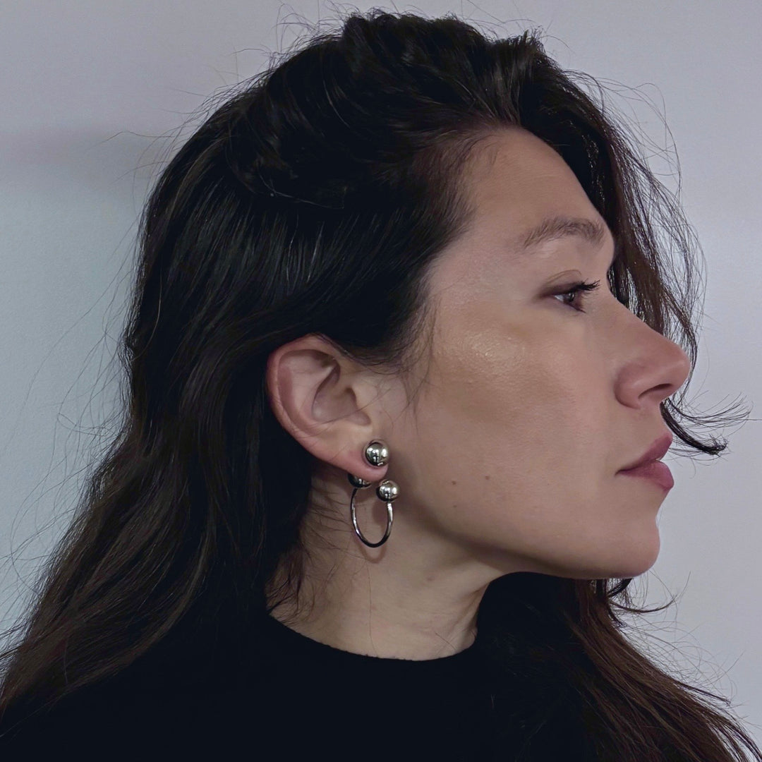 Silver Geometric Ball Hoop Earrings