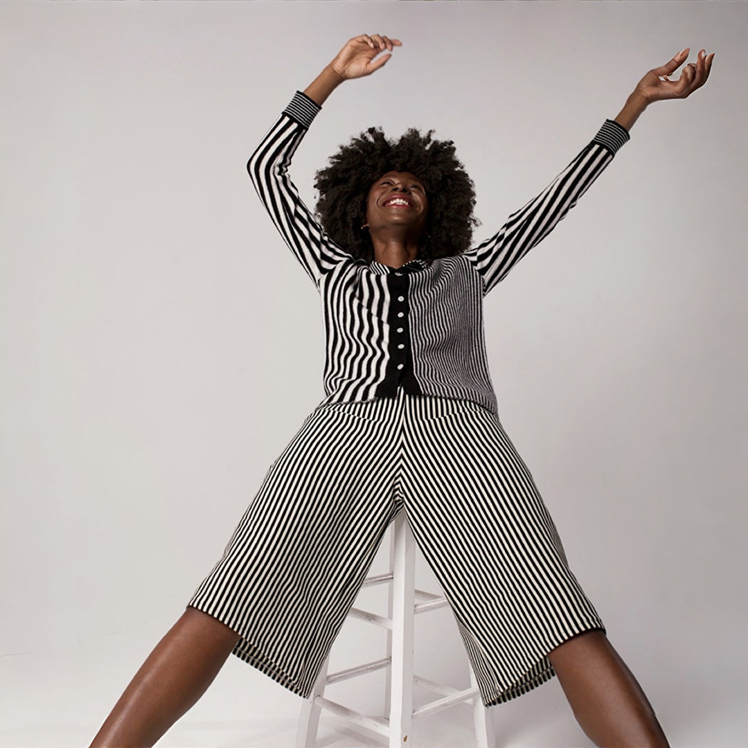 Striped Merino Wool Knitted Shirt With Embroidery