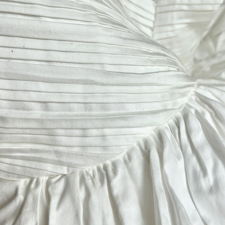 White Ruched Mini Dress With Corset Top And Black Application