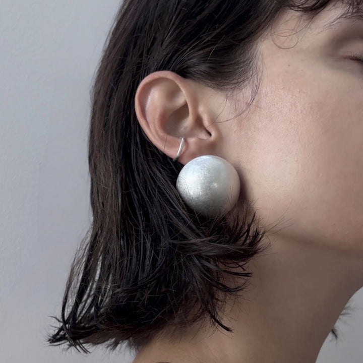 Big Brushed Silver Stud Earrings