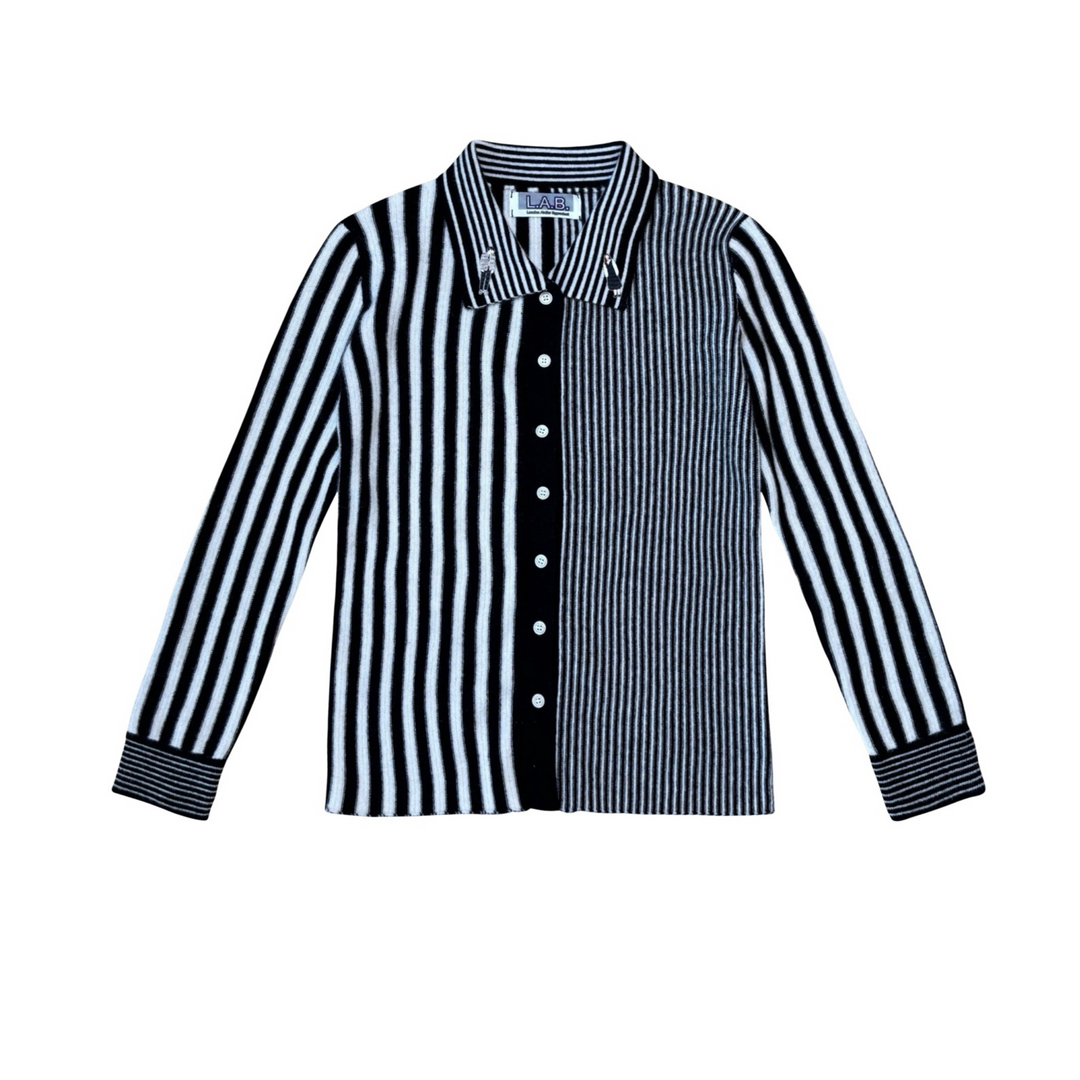 Striped Merino Wool Knitted Shirt With Embroidery