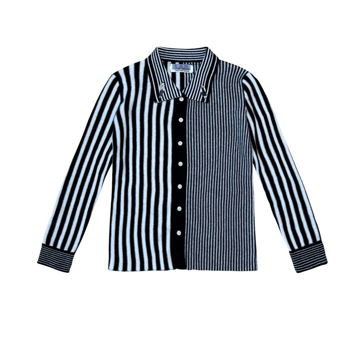 Striped Merino Wool Knitted Shirt With Embroidery