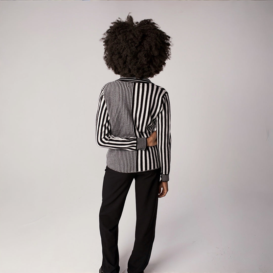 Striped Merino Wool Knitted Shirt With Embroidery