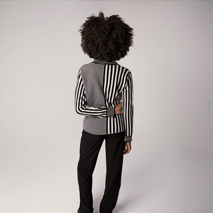 Striped Merino Wool Knitted Shirt With Embroidery