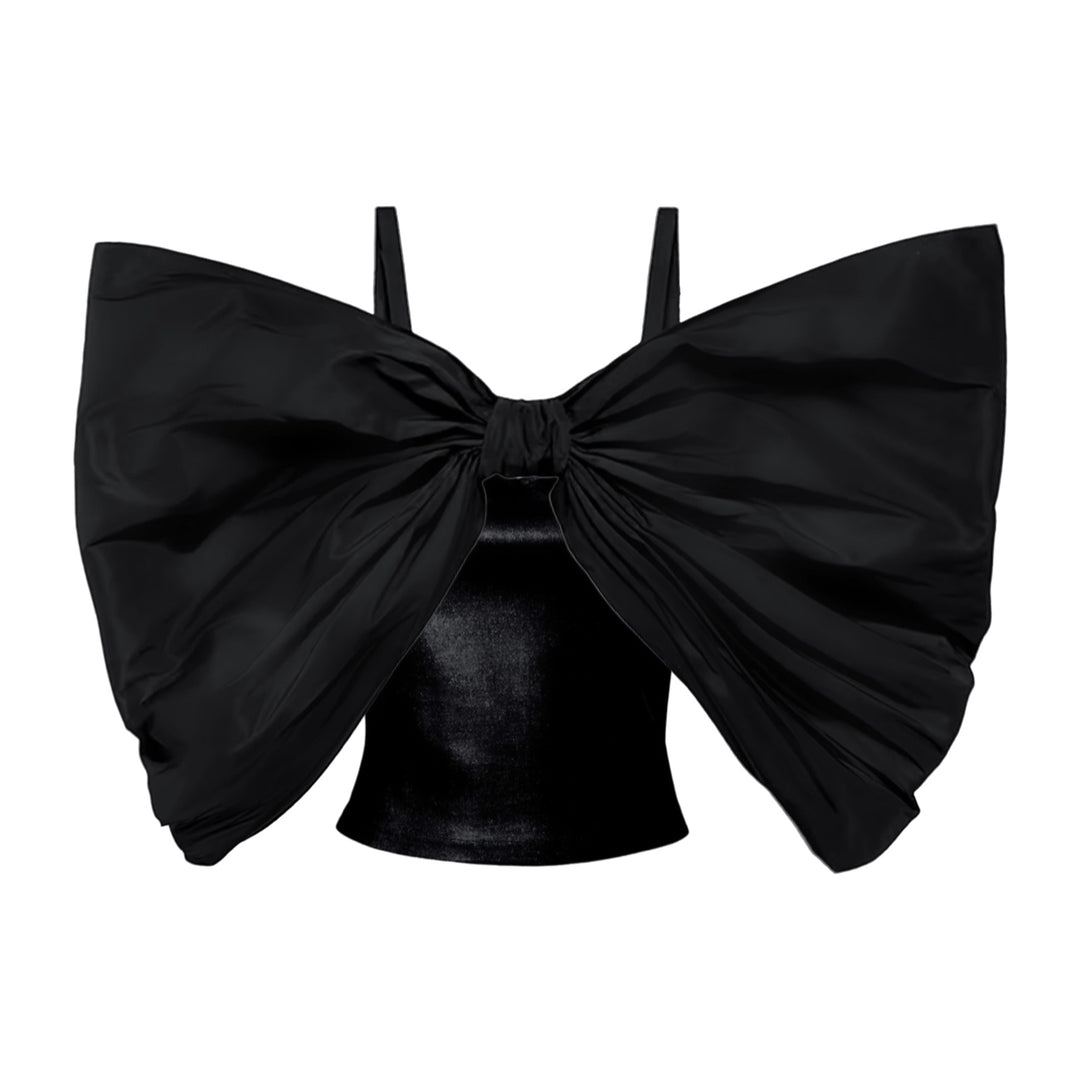 Black Duchess Satin Bow Top With Straps