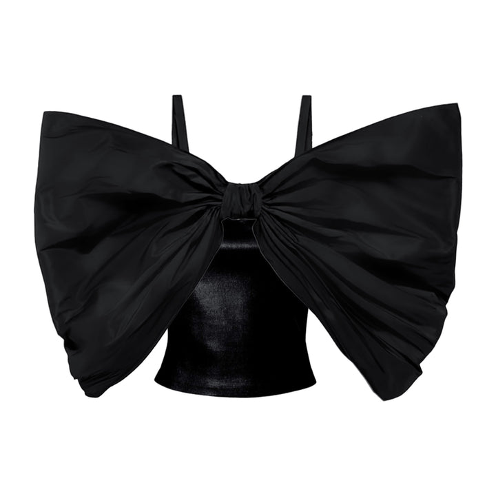 Black Duchess Satin Bow Top With Straps