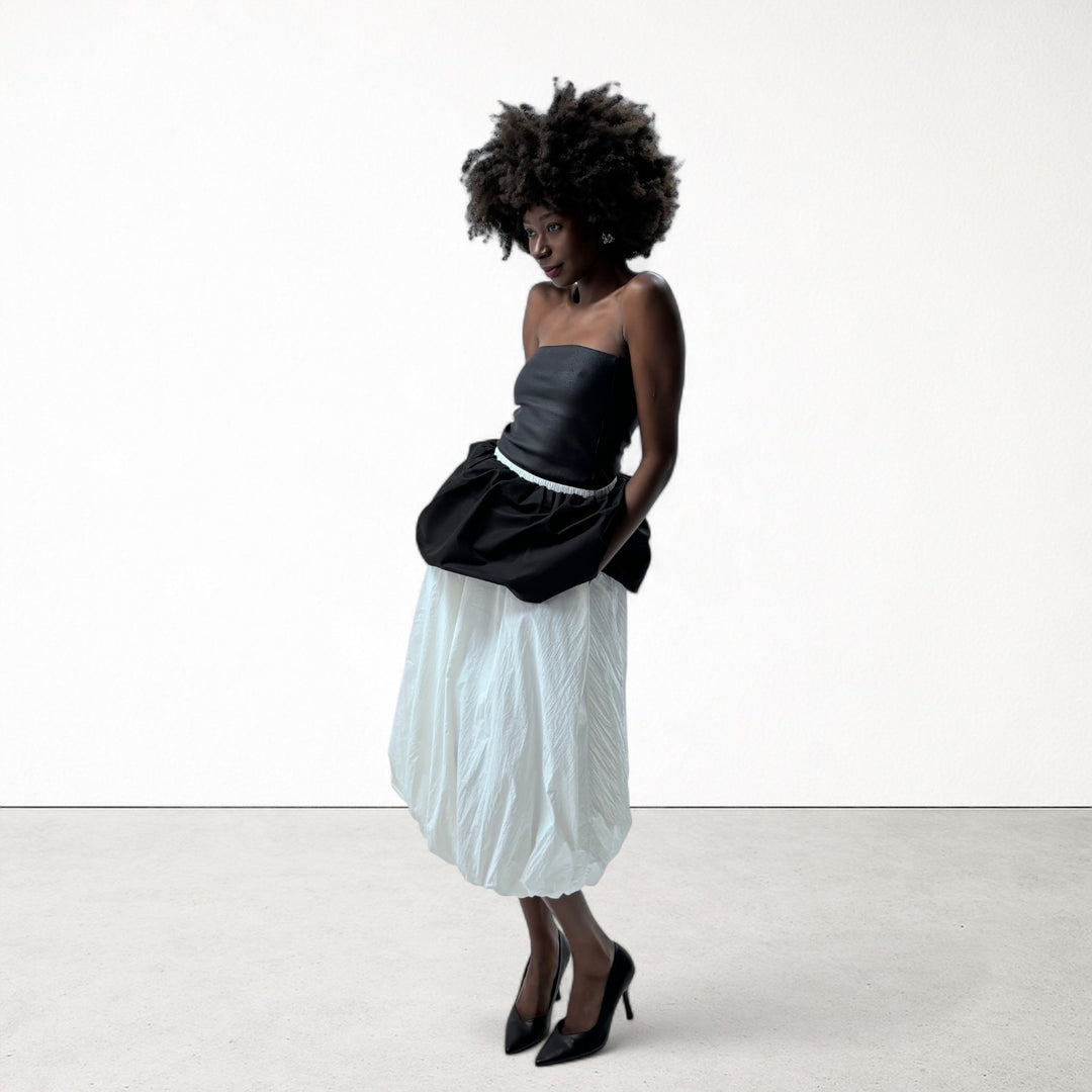 Black White Layered Long Balloon Skirt