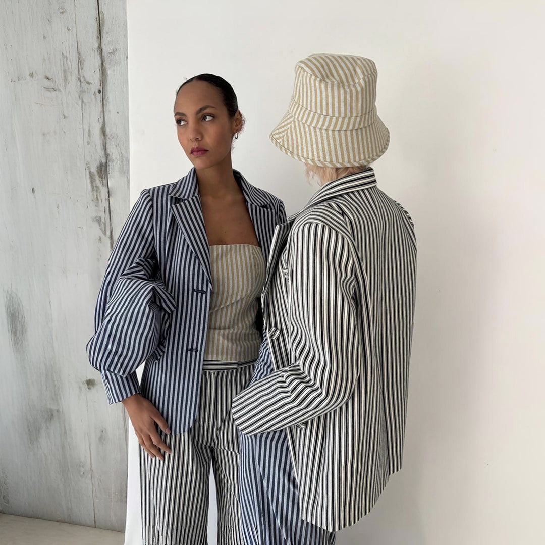Blue White Striped Tailored Blazer