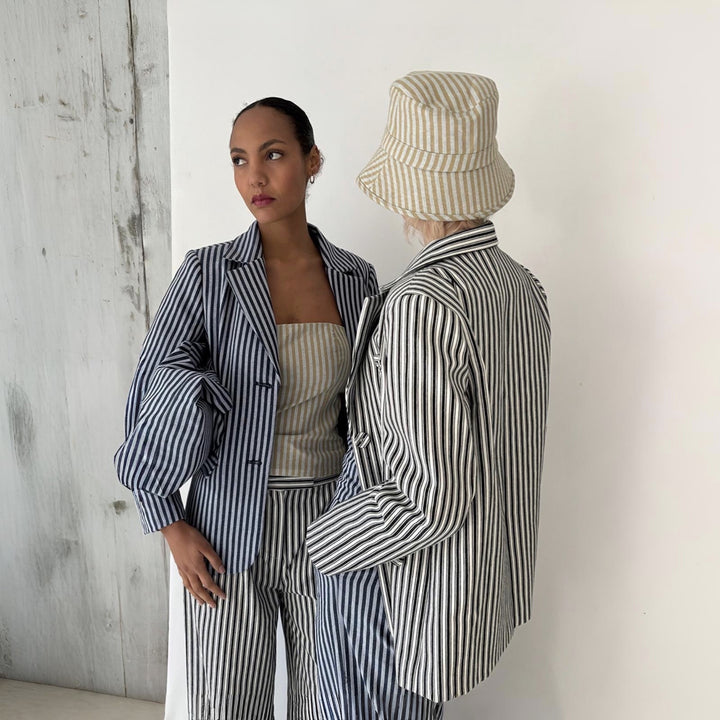 Blue White Striped Tailored Blazer