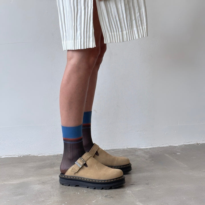 Color Block Brown Blue Thin Socks
