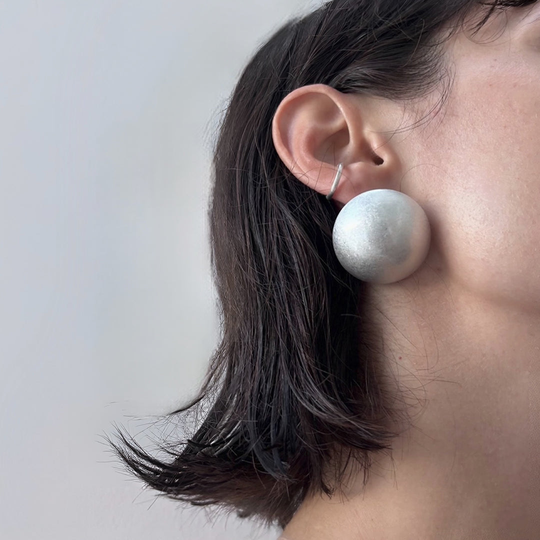 Big Brushed Silver Stud Earrings