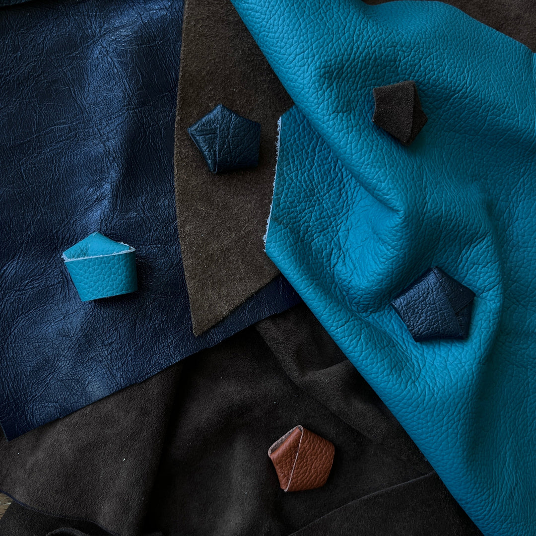 Origami Grainy Rust Brown Leather Stud Earrings